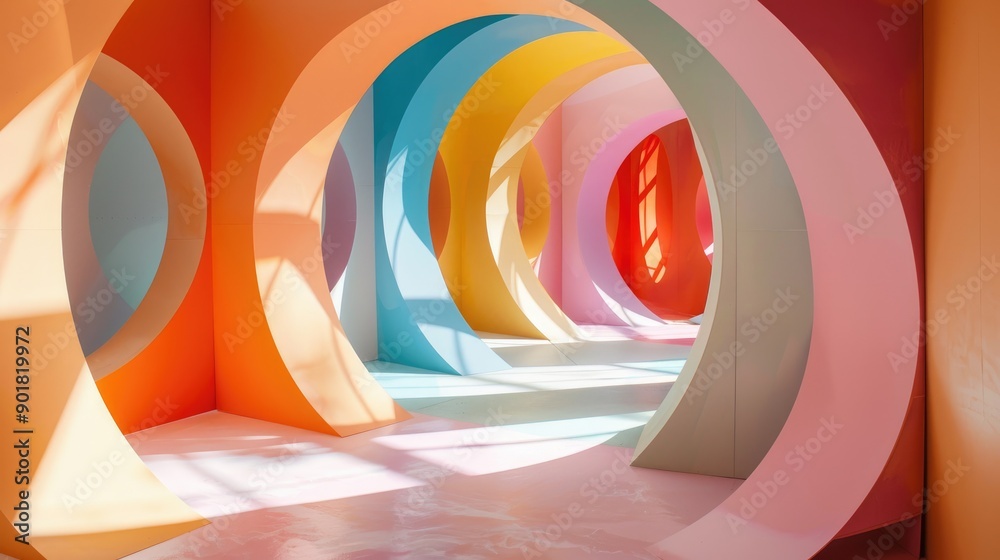 Obraz premium Colorful paper cutout circles in an indoor setting