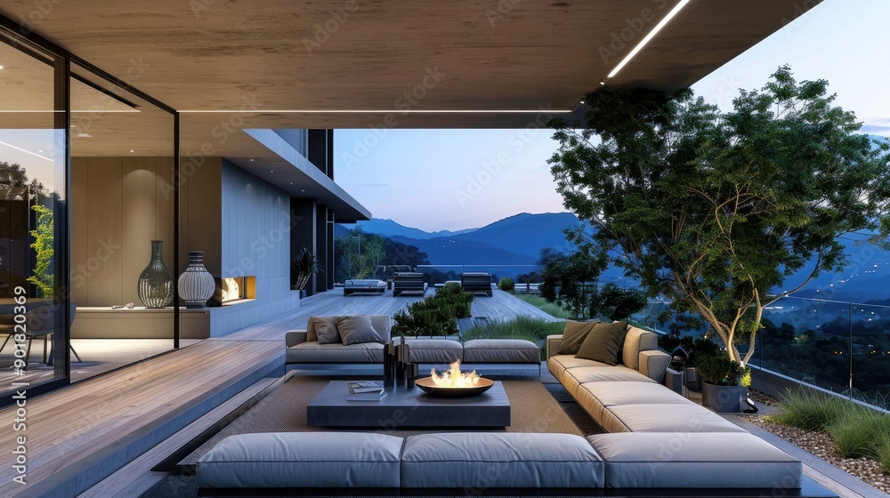 Fototapeta premium Contemporary Modern Villa Terrace with a Hollow Design