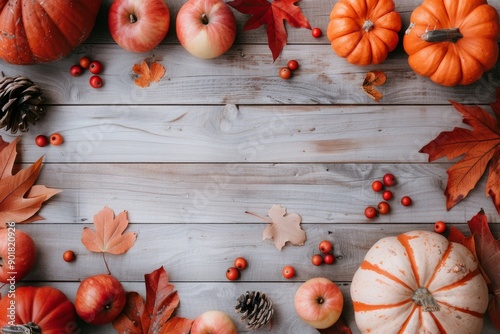 Autumn Produce on Wooden Background