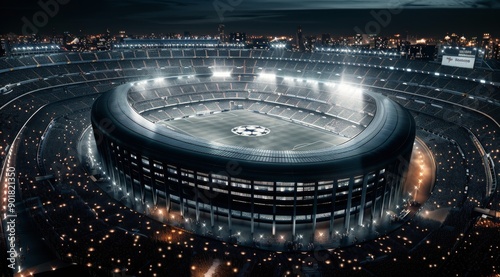 Nighttime View of an Empty Soccer Stadium