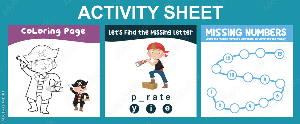 Activity sheet for children. 3 in 1 Educational printable worksheet ...