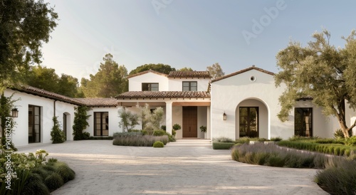 White Spanish Style Home With Lush Landscaping