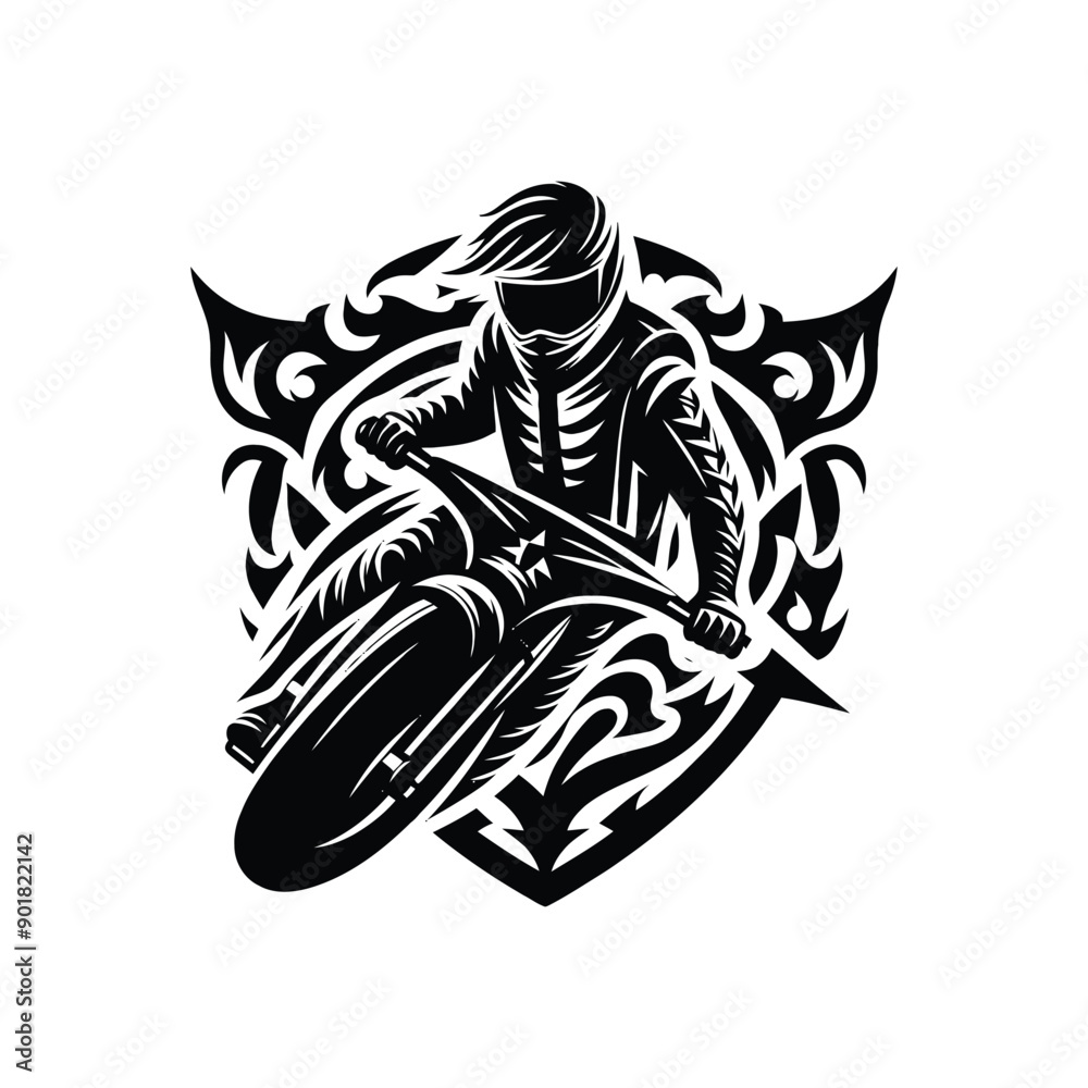 Speedway male player with ethnic tribal tattoo, gothic, pattern illustration, emblem shield badge Speedway male player with ethnic tribal tattoo, gothic, pattern illustration, emblem shield badge