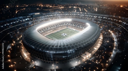 Nighttime View of an Empty Soccer Stadium