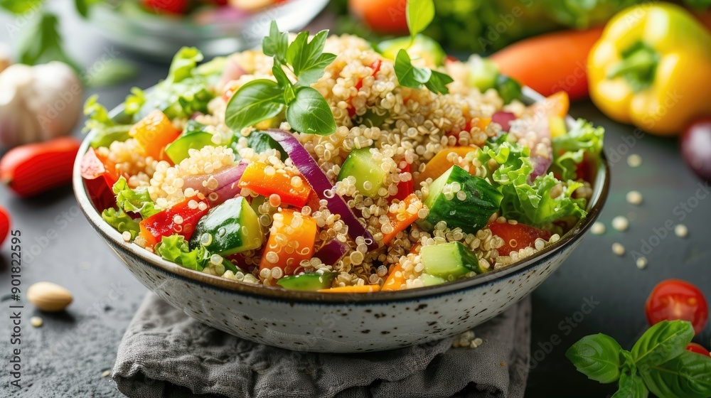 Vibrant quinoa salad with assorted vegetables ideal for a nutritious meal Vibrant quinoa salad with assorted vegetables ideal for a nutritious meal