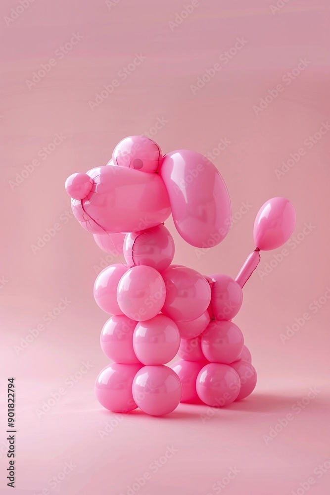 Un cagnolino, barboncino, fatto di palloncini rosa gonfiabili, su uno sfondo rosa pastello. Un cagnolino, barboncino, fatto di palloncini rosa gonfiabili, su uno sfondo rosa pastello.