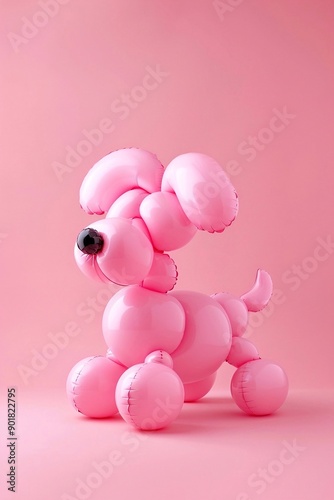 Un cagnolino, barboncino,  fatto di palloncini rosa gonfiabili, su uno sfondo rosa pastello. photo