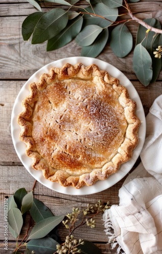 Homemade Pie On Rustic Wooden Table
