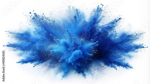 Vibrant Blue Powder Explosion on White Background photo