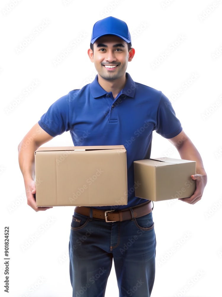 Delivery Service Personnel hold a box on a white background, delivery concept. Ideal for Logistics and Online Shopping Delivery Service Personnel hold a box on a white background, delivery concept. Ideal for Logistics and Online Shopping