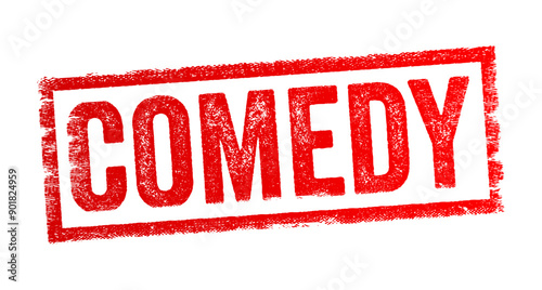 Comedy - a genre of entertainment that aims to amuse and entertain the audience, primarily through humor, text concept stamp