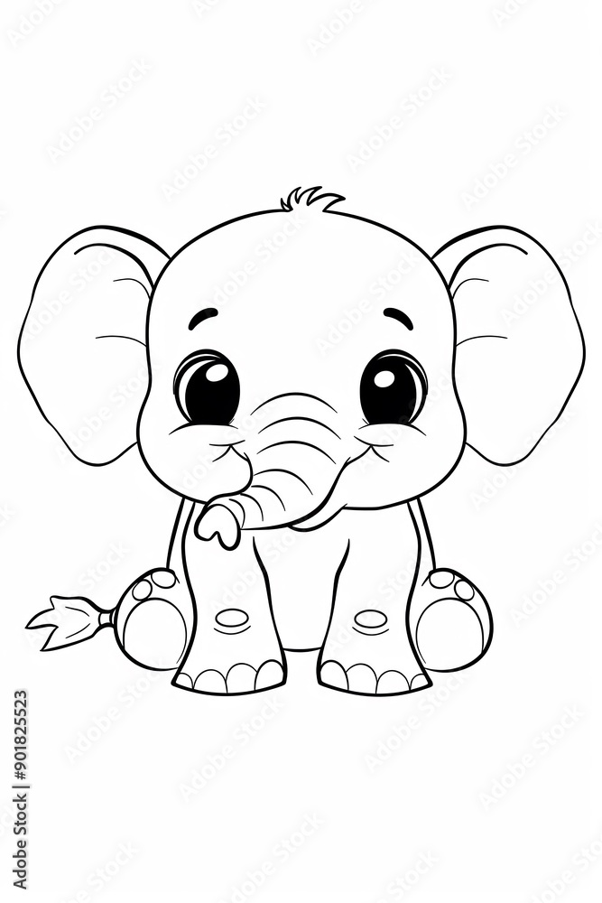 Simpatico elefantino disegnato per bambini, da colorare. Su sfondo bianco Simpatico elefantino disegnato per bambini, da colorare. Su sfondo bianco