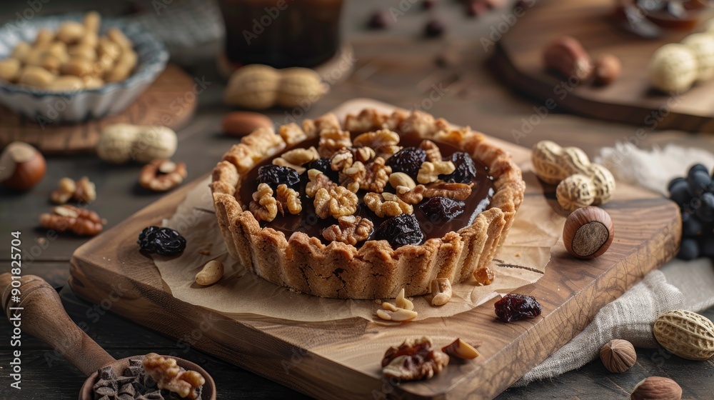 Nut Tartlet with Liquid Caramel Layer and Premium Ingredients High Calorie Delight filled with Hazelnuts Peanuts Walnuts and Dried Fruits Nut Tartlet with Liquid Caramel Layer and Premium Ingredients High Calorie Delight filled with Hazelnuts Peanuts Walnuts and Dried Fruits