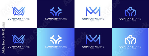 Collection of letter M with unique outline logo vector ideas. Abstract design based icon template.