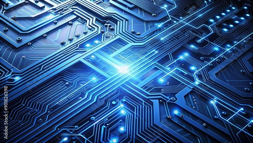 Monochrome Blue Digital Tech Background with Circuit Board.