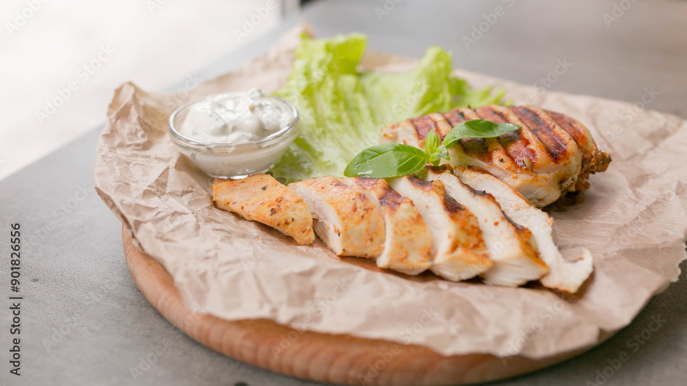 grilled chicken fillet, restaurant dish for the menu grilled chicken fillet, restaurant dish for the menu
