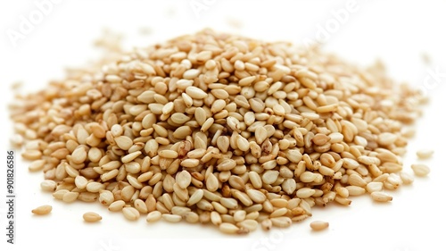 Close-up of Organic White Sesame seeds (Sesamum indicum) or white Til with shell in white ceramic bowl with the gradient background of White Sesame seeds. Close-up of Organic White Sesame seed 