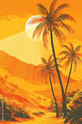 Tropical Sun and Palm Trees Background