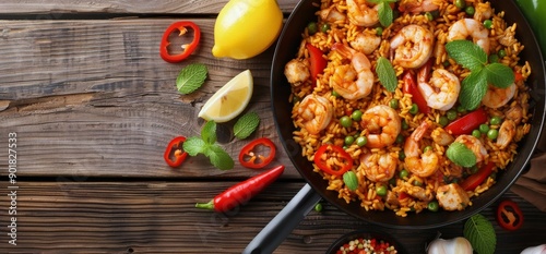 Seafood Paella Dish With Shrimp