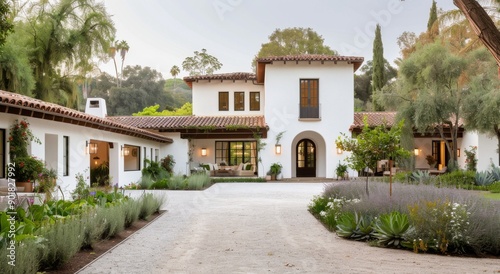 White Spanish Style Home With Lush Landscaping