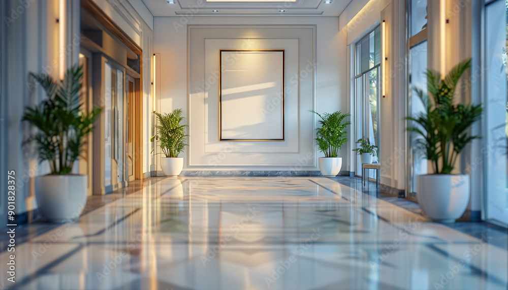 Fototapeta premium Modern hotel lobby with empty frame