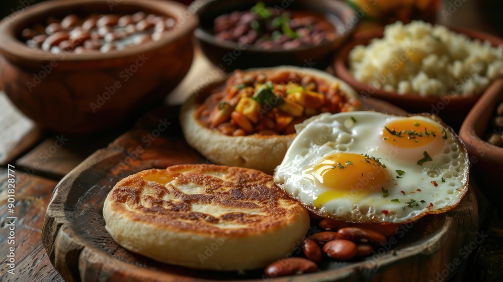Traditional Venezuelan Breakfast with Arepas Eggs and Beans Traditional Venezuelan Breakfast with Arepas Eggs and Beans