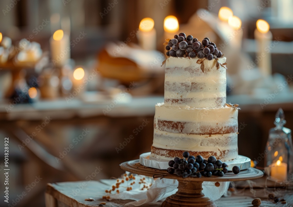 Wedding Cake Decorated With Berries, Naked Cake Decor, Marriage Celebration Wedding Cake Decorated With Berries, Naked Cake Decor, Marriage Celebration