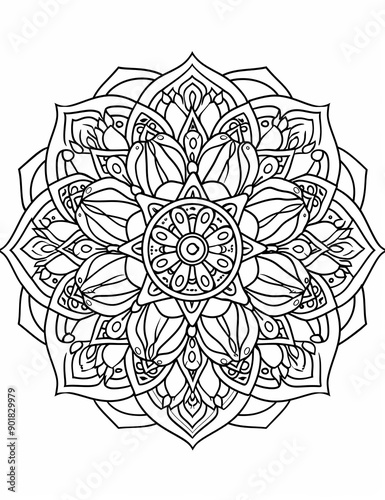 Disegno mandala in bianco e nero da colorare photo