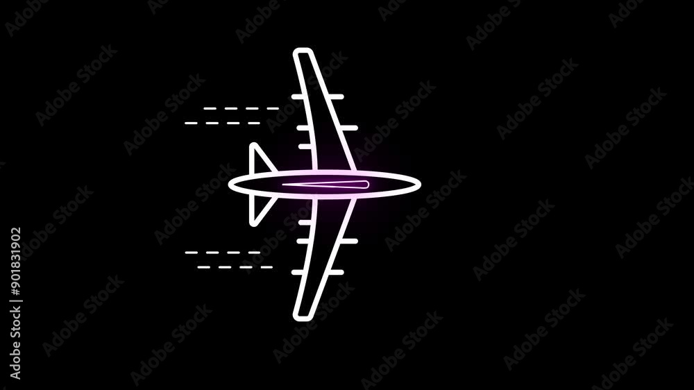 Icon Animation Depicting a air plan Flying Through a Scenic Sky with a Travel Theme and neon glow line, Featuring a High-Altitude Aerial Perspective and Dynamic Movement for Modern Digital Projects Icon Animation Depicting a air plan Flying Through a Scenic Sky with a Travel Theme and neon glow line, Featuring a High-Altitude Aerial Perspective and Dynamic Movement for Modern Digital Projects