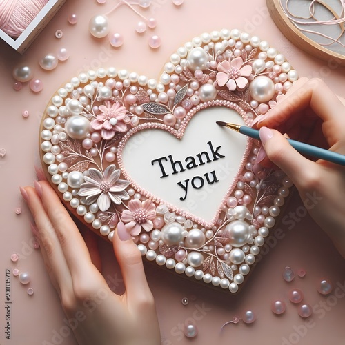 Pearl Heart with 'Thank You' Inscription - Elegant AI-Generated Design