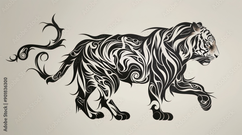 Style tiger tattoo art animal with traditional tribal white background wallpaper AI generated image Style tiger tattoo art animal with traditional tribal white background wallpaper AI generated image