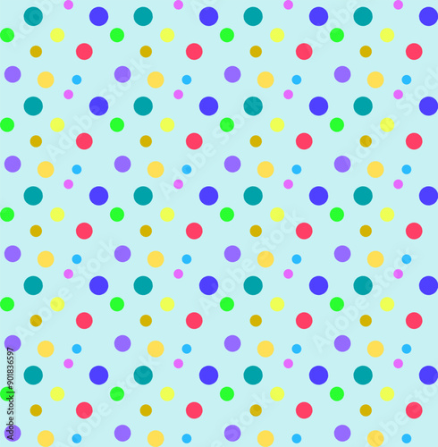 Seamless abstract pattern in the form of multi-colored polka dots on a blue background