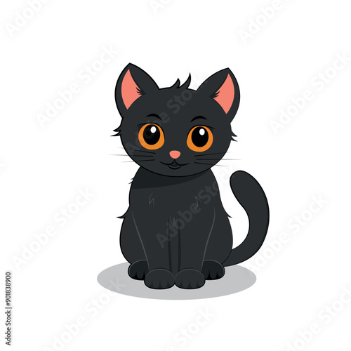 Cute and funny black cat. Vector illustration isolated on transparent background