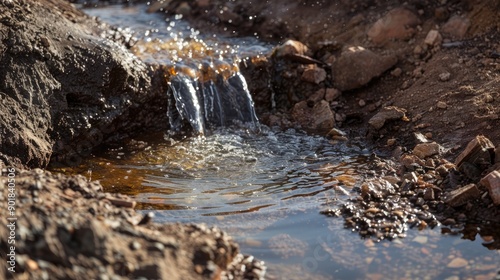 Natural spring water filtering from the ground at a Diamond mine photo