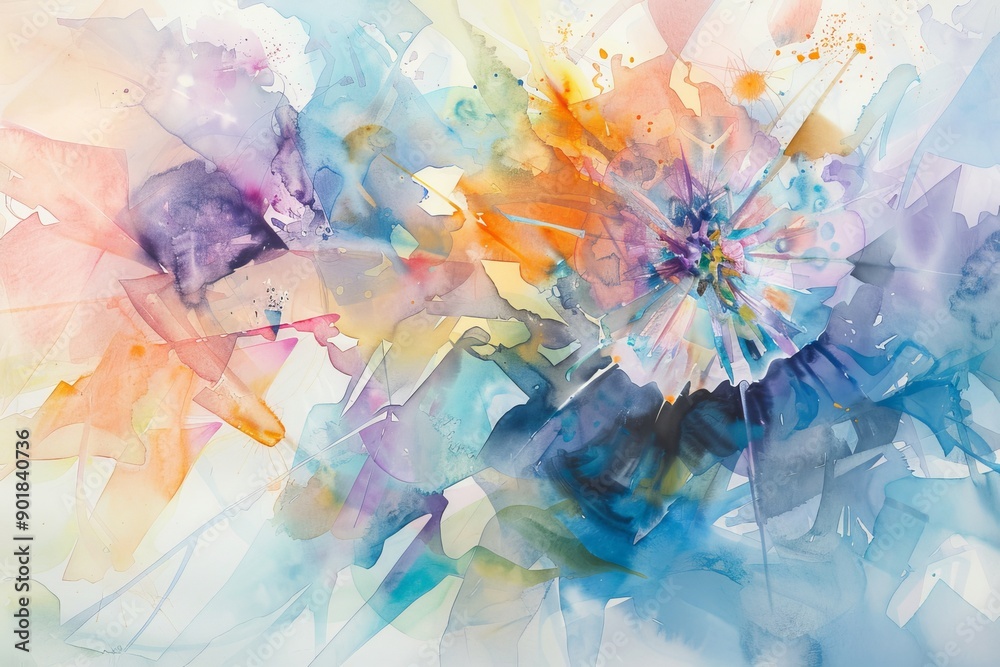Obraz premium bright Abstract watercolor drawing on a paper image, camera positioned at a low angle, creating a dynamic perspective of the artwork