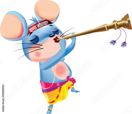 mouse, a vehicle of Lord Ganesha, Having a headband written 'lord Ganesha bless us' getting ready for India's biggest Festival Ganapati Festival, and serving Lord Ganesh as a Musician.