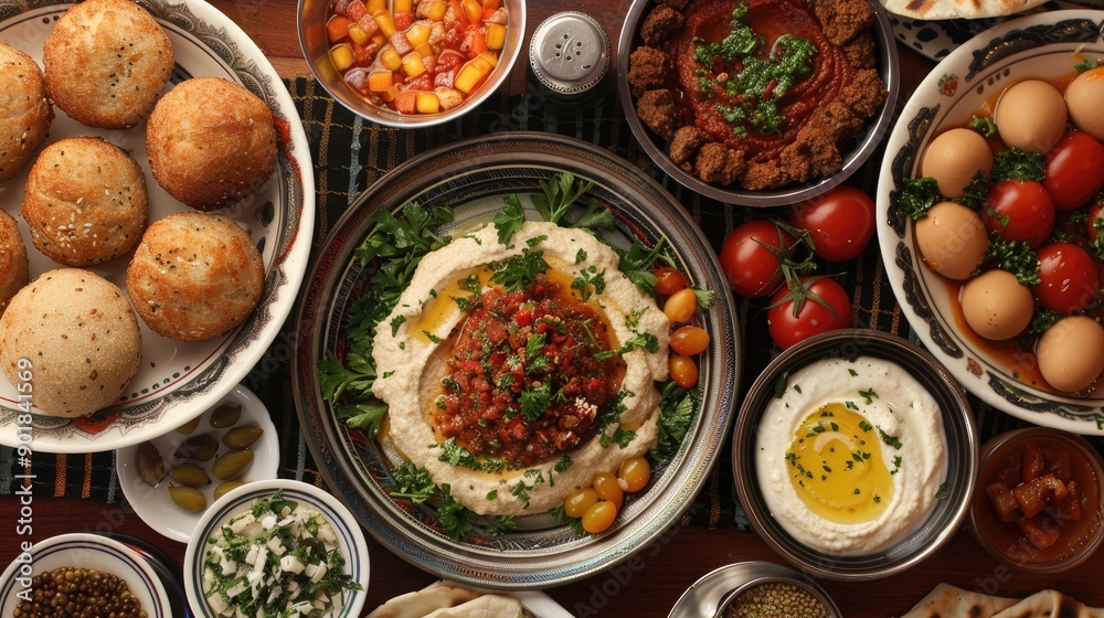 Traditional Arabic Breakfast Food Hummus Falafel and Ful Medames Traditional Arabic Breakfast Food Hummus Falafel and Ful Medames