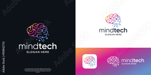 brain tech logo, connect line circuit dot symbol. brain connection tech logo vector illustration.