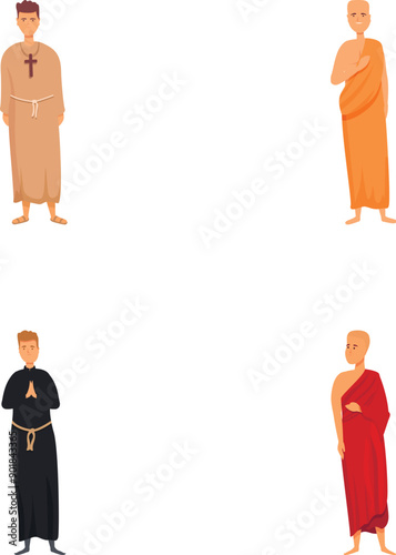 Religion leader icons set cartoon vector. Various religious church leader. World religions