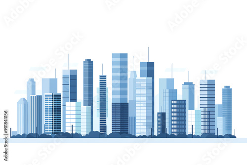 Flat design city skyline with sprawling suburbs, top view, urban theme