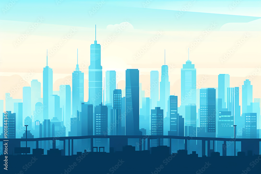 Flat design top view of city skyline with transportation hubs, urban theme Flat design top view of city skyline with transportation hubs, urban theme