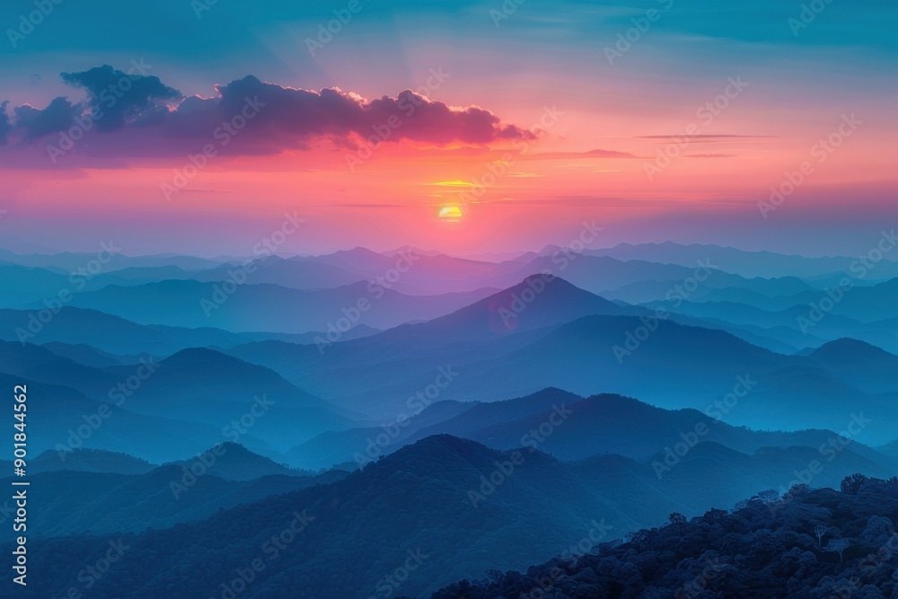 Stunning sunset over a mountain Stunning sunset over a mountain