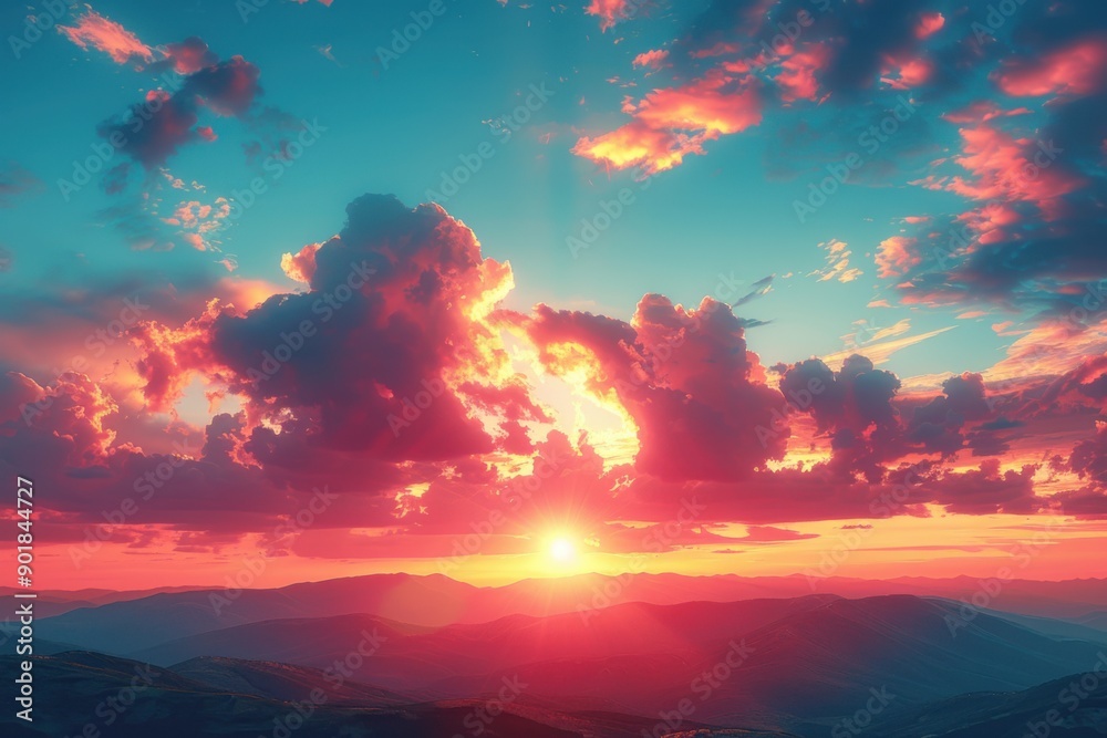 Fototapeta premium Stunning sunset over a mountain