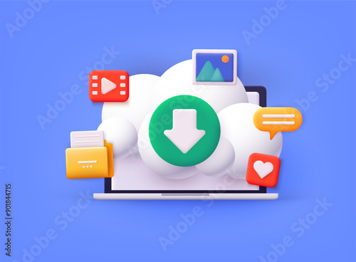 Data exchange, traffic, files, cloud, server. Data storage. Technology concept. 3D Web Vector Illustrations.