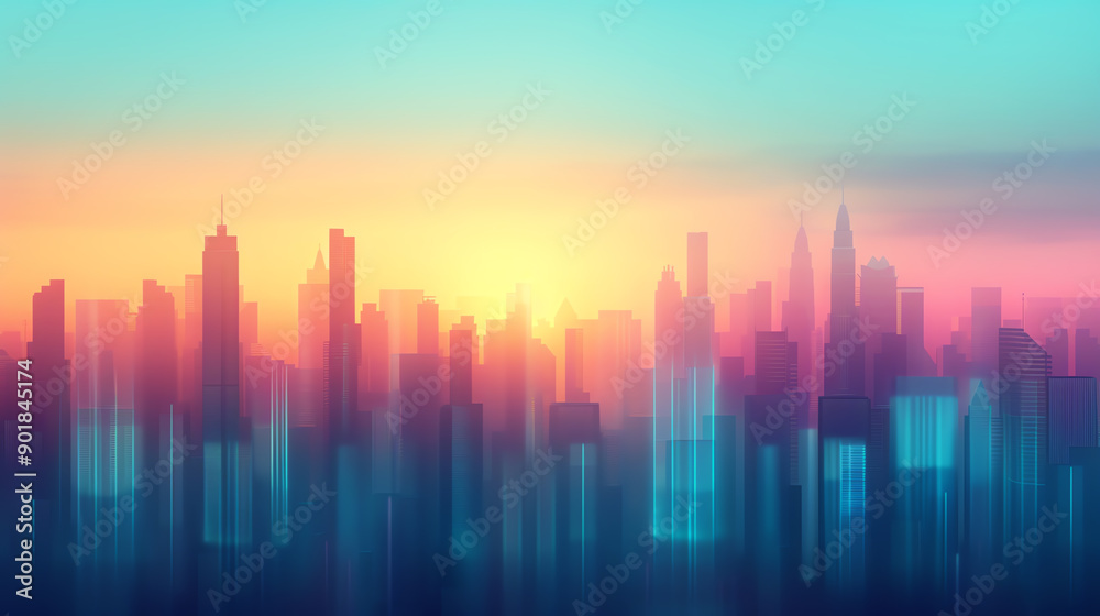 Urban skyline with ethereal light effects, abstract design, dreamlike atmosphere Urban skyline with ethereal light effects, abstract design, dreamlike atmosphere