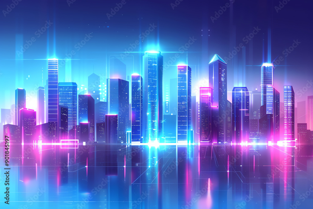 Vibrant city skyline with futuristic skyscrapers, neon lights, anime style, cyberpunk city view, wallpaper background Vibrant city skyline with futuristic skyscrapers, neon lights, anime style, cyberpunk city view, wallpaper background