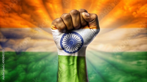Symbolic Raised Fist with Indian Flag - Patriotism Concept
