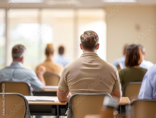 Enhancing Skills: Realistic Company Training Session for Employees with Copy Space on Training Room Backdrop