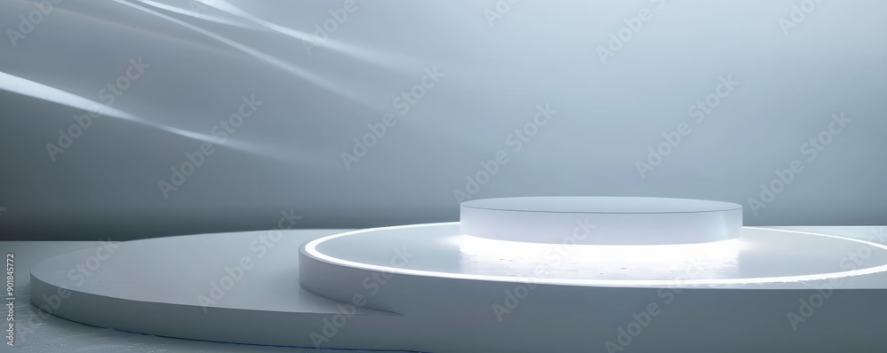 White Circular Platform with Glowing Edge and Soft Lighting White Circular Platform with Glowing Edge and Soft Lighting