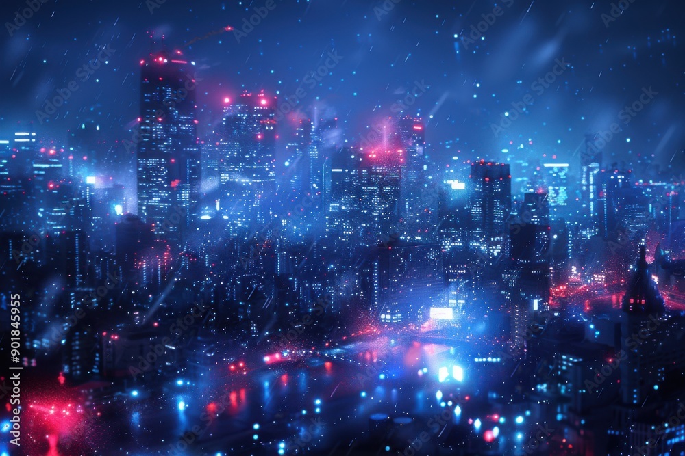 Obraz premium Vibrant Cityscape at Night with Glowing Lights